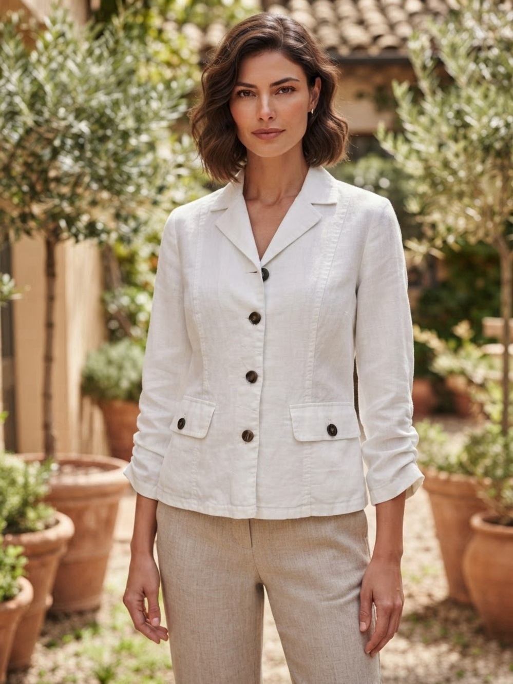 Wearables size SMALL Women's White Linen Button-Front Shirt Jacket